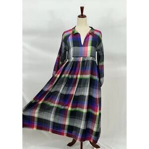 MII Collection Sz XS Madras Plaid Midi Dress Cotton Silk